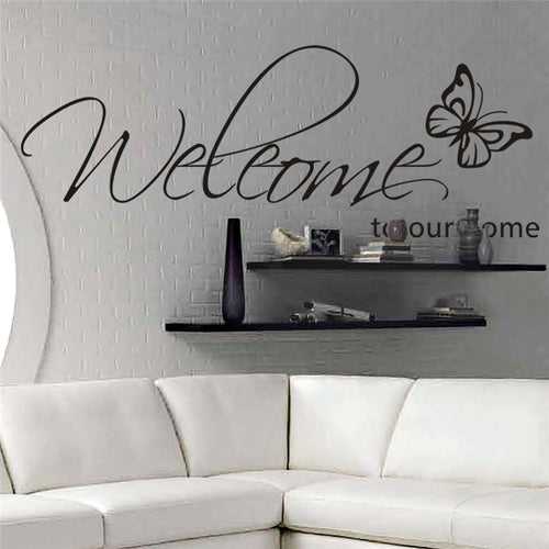 welcome to our home butterfly pattern vinyl wall stickers quotes living room wall art decor diy black decals